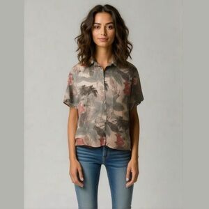 C&C California Vacation Shirt Tropical Palm Trees Size Small 100% Linen